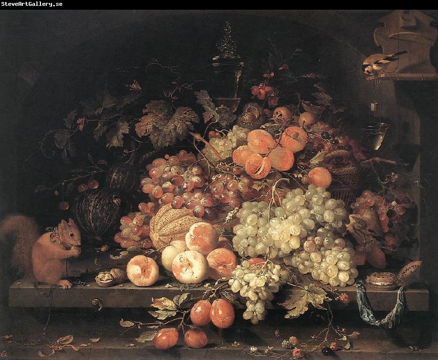 MIGNON, Abraham Fruit Still-Life with Squirrel and Goldfinch g